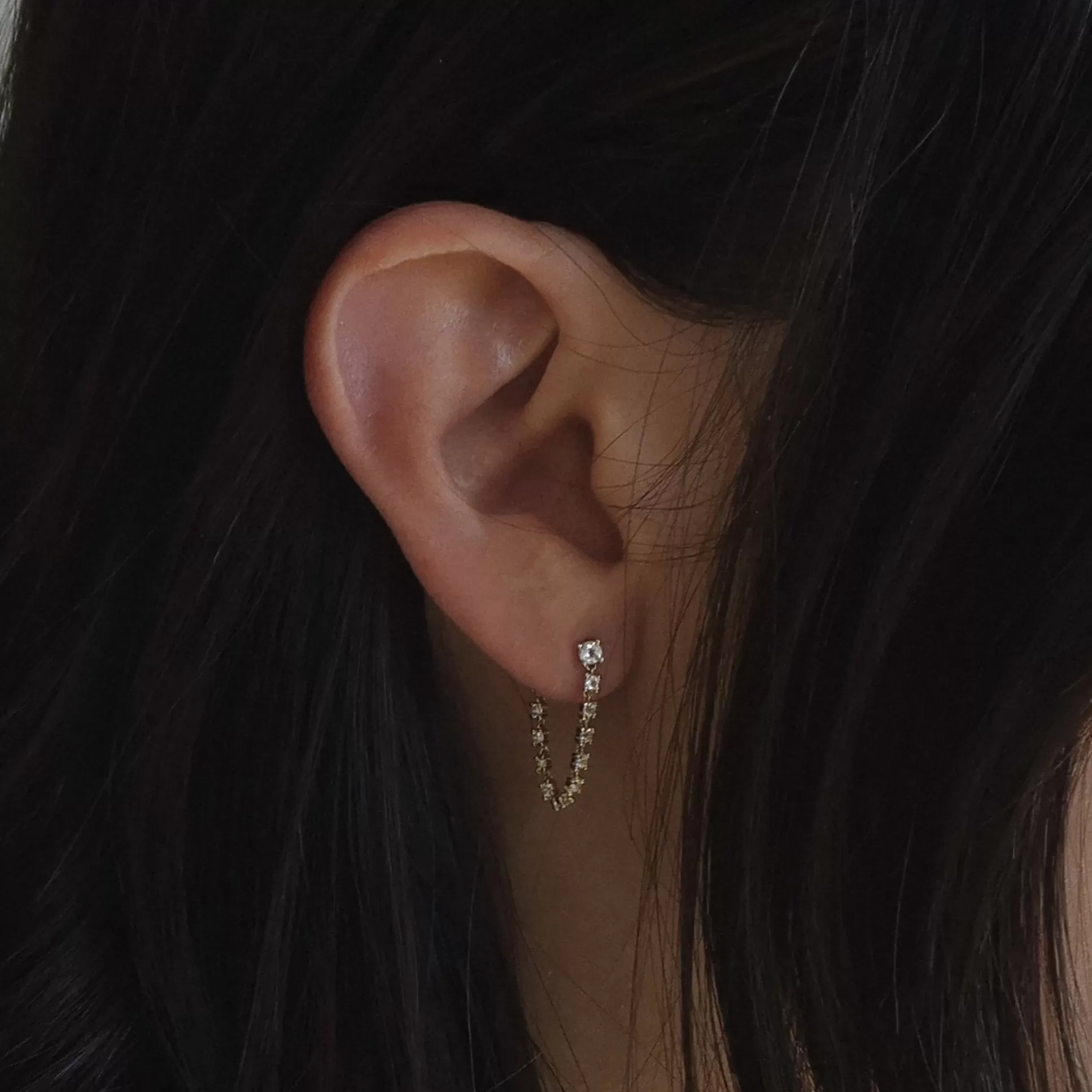 14k Koa White Topaz Chain Hoop