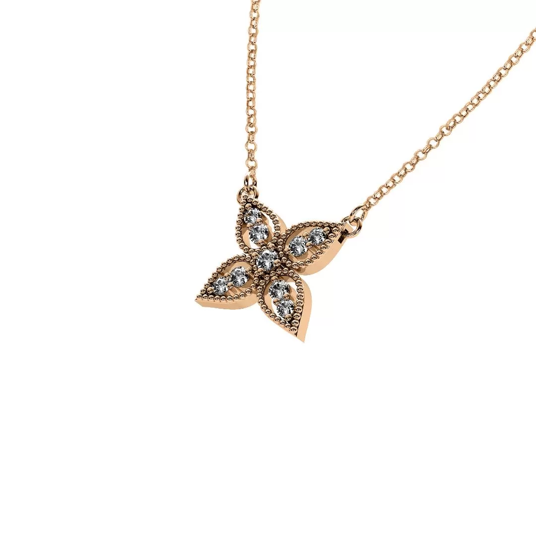 14k Rose Gold 0.40ct Diamond Flower Necklace