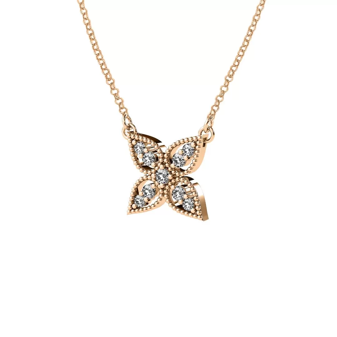 14k Rose Gold 0.40ct Diamond Flower Necklace