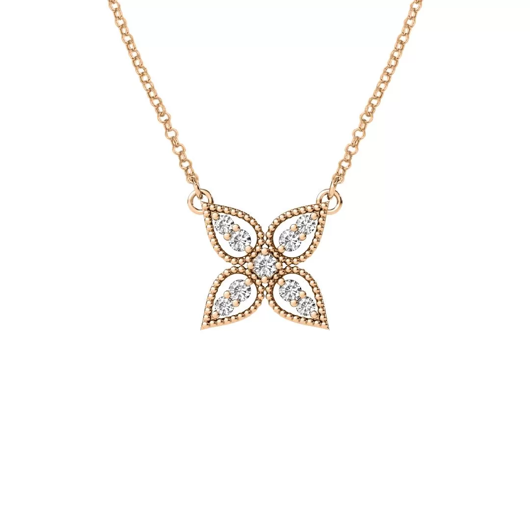 14k Rose Gold 0.40ct Diamond Flower Necklace