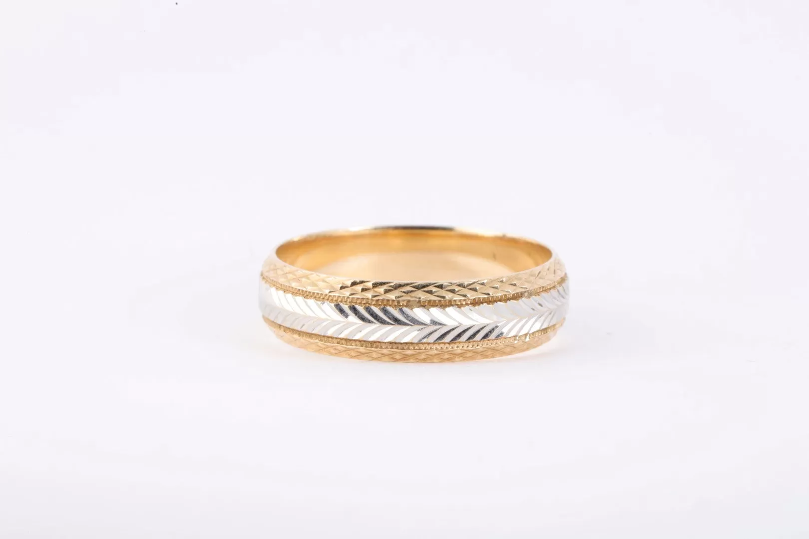 14k Two-Tone Gold Textured Band Size 10 (4.82g.)