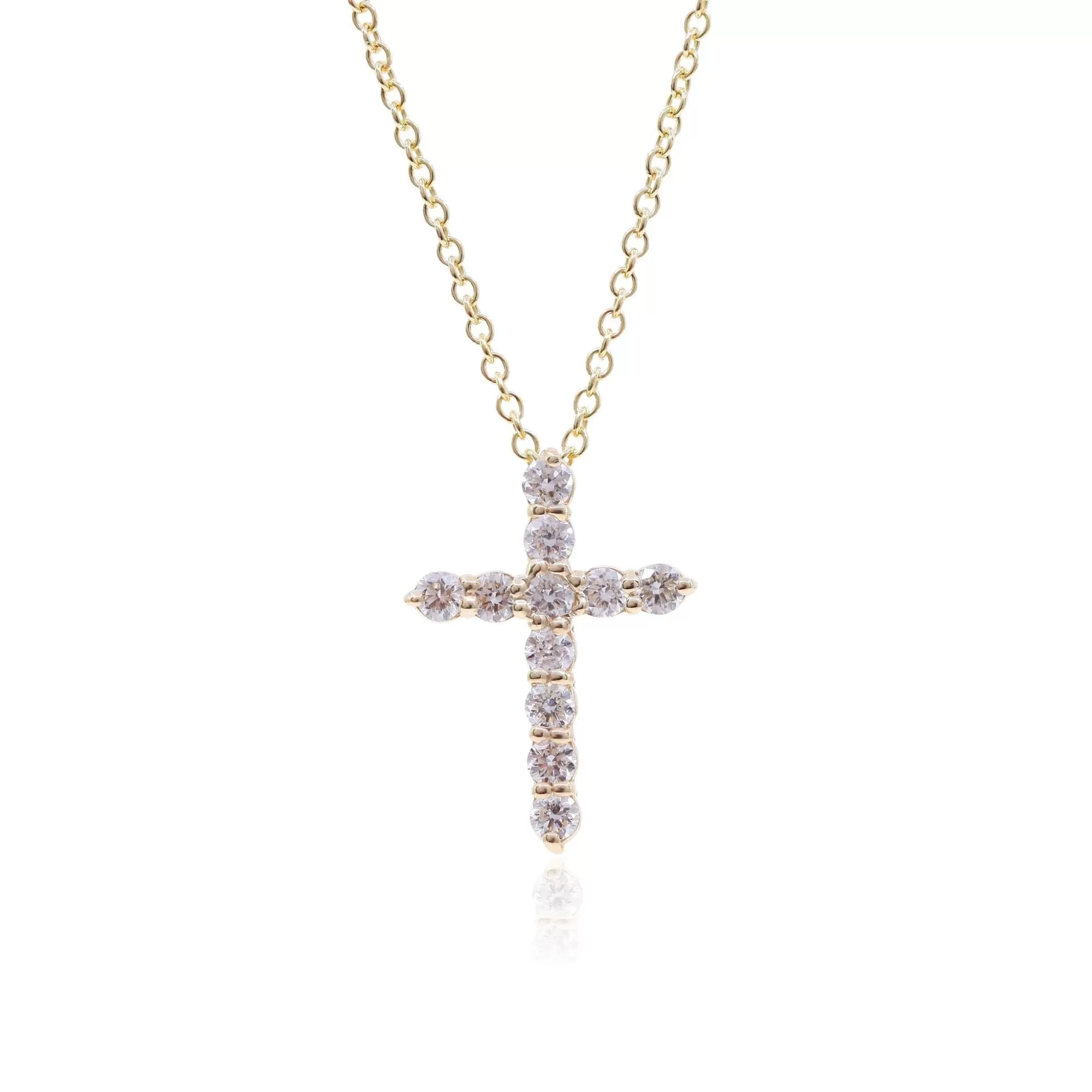 14K YELLOW GOLD DIAMOND CROSS PENDANT NECKLACE - 0.30CTW