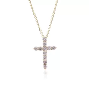 14K YELLOW GOLD DIAMOND CROSS PENDANT NECKLACE - 0.30CTW