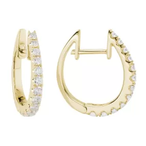 14K YELLOW GOLD DIAMOND HINGED U-HOOP EARRINGS