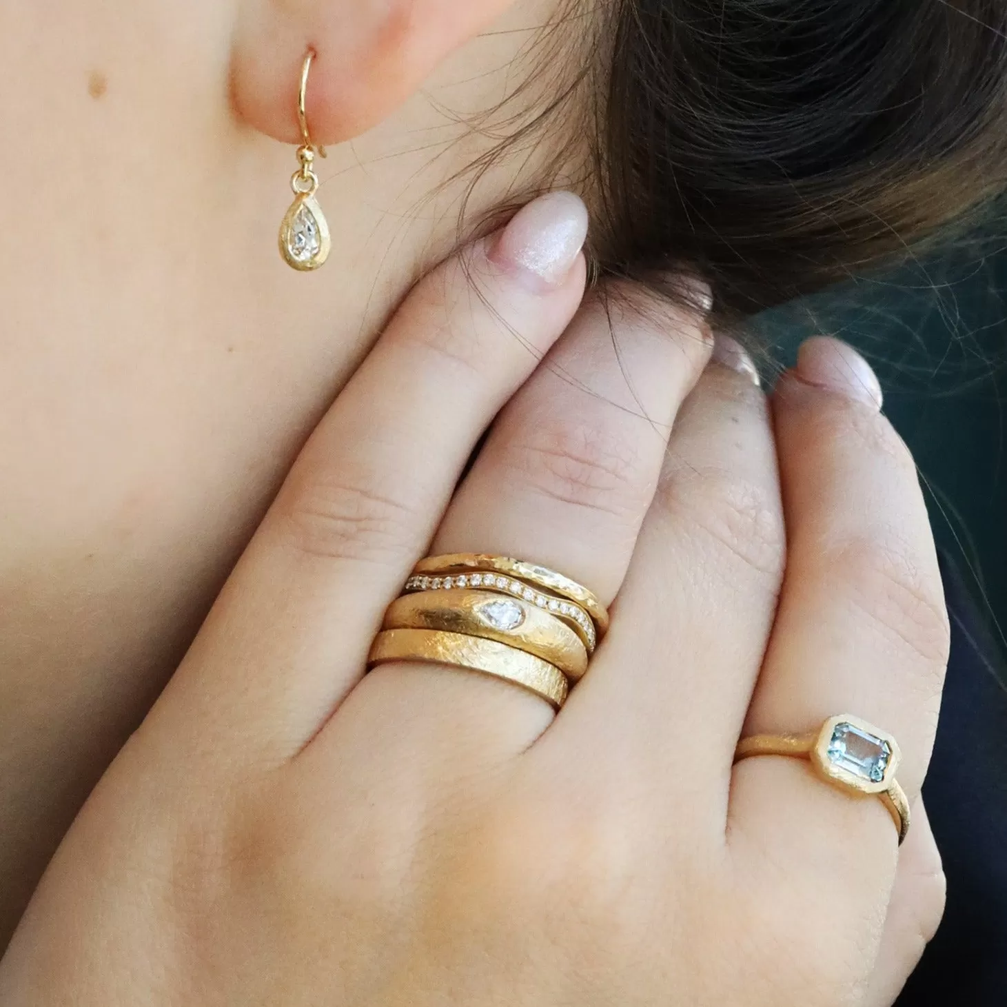 18K Gold Boulder Bombe Ring Featuring Pear-Shaped Diamond