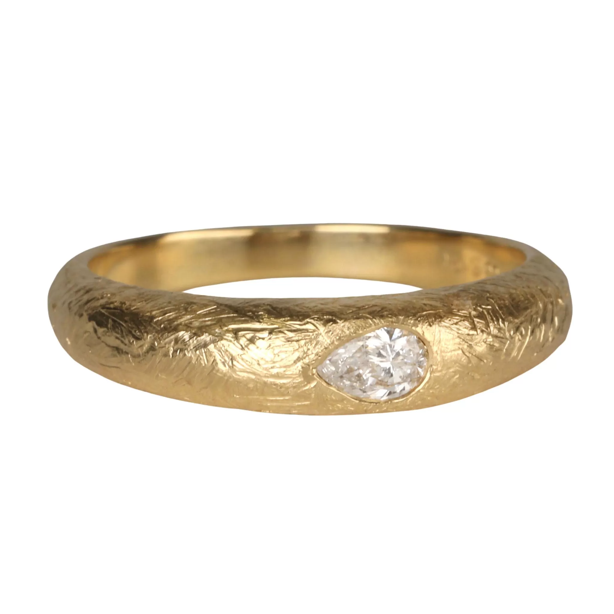 18K Gold Boulder Bombe Ring Featuring Pear-Shaped Diamond