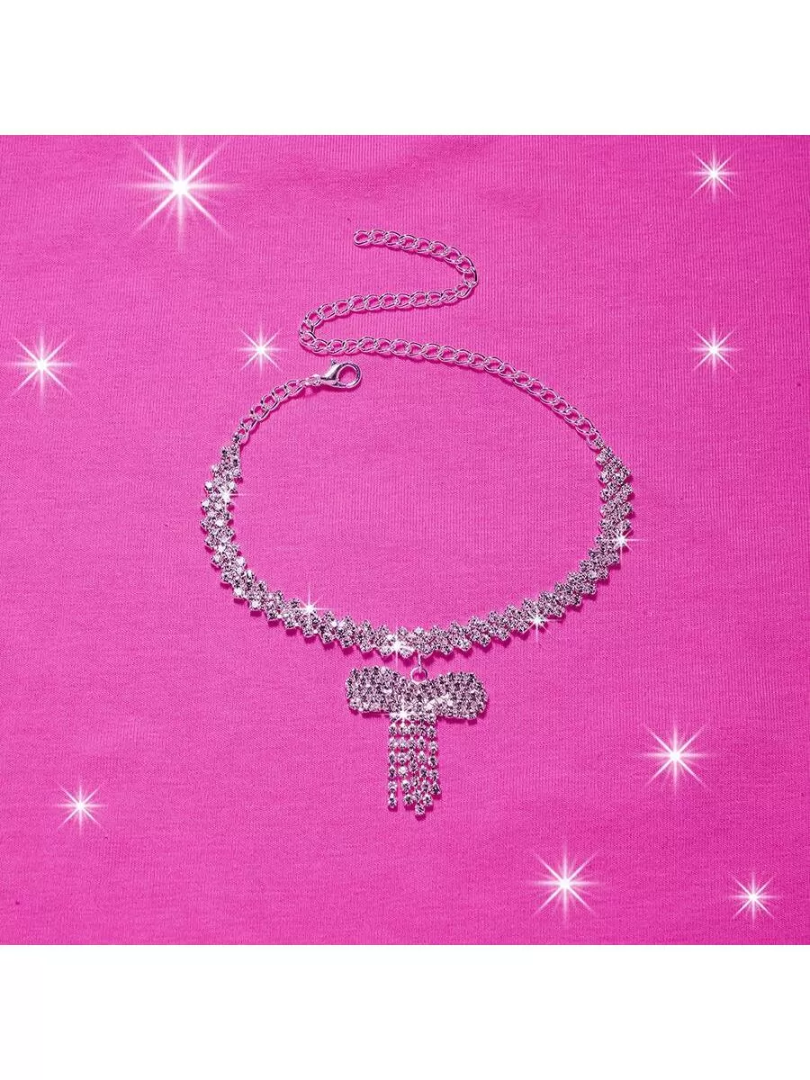 1pc Glamorous Rhinestone Bow Charm Anklet For Women For Daily Decoration