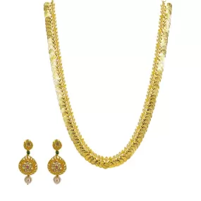 22K Yellow Gold Uncut Diamond Laxmi Necklace Set W/ 9.13ct Uncut Diamonds, Rubies, Emeralds, Pearls & Laxmi Kasu