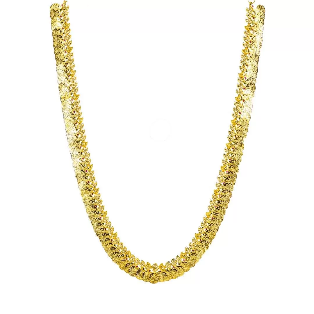 22K Yellow Gold Uncut Diamond Laxmi Necklace Set W/ 9.13ct Uncut Diamonds, Rubies, Emeralds, Pearls & Laxmi Kasu