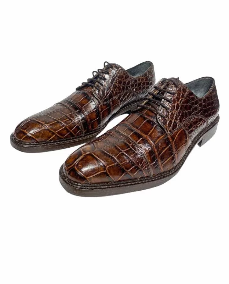 29FLPLP - Cuadra brown dress classic alligator cap toe derby shoes for men