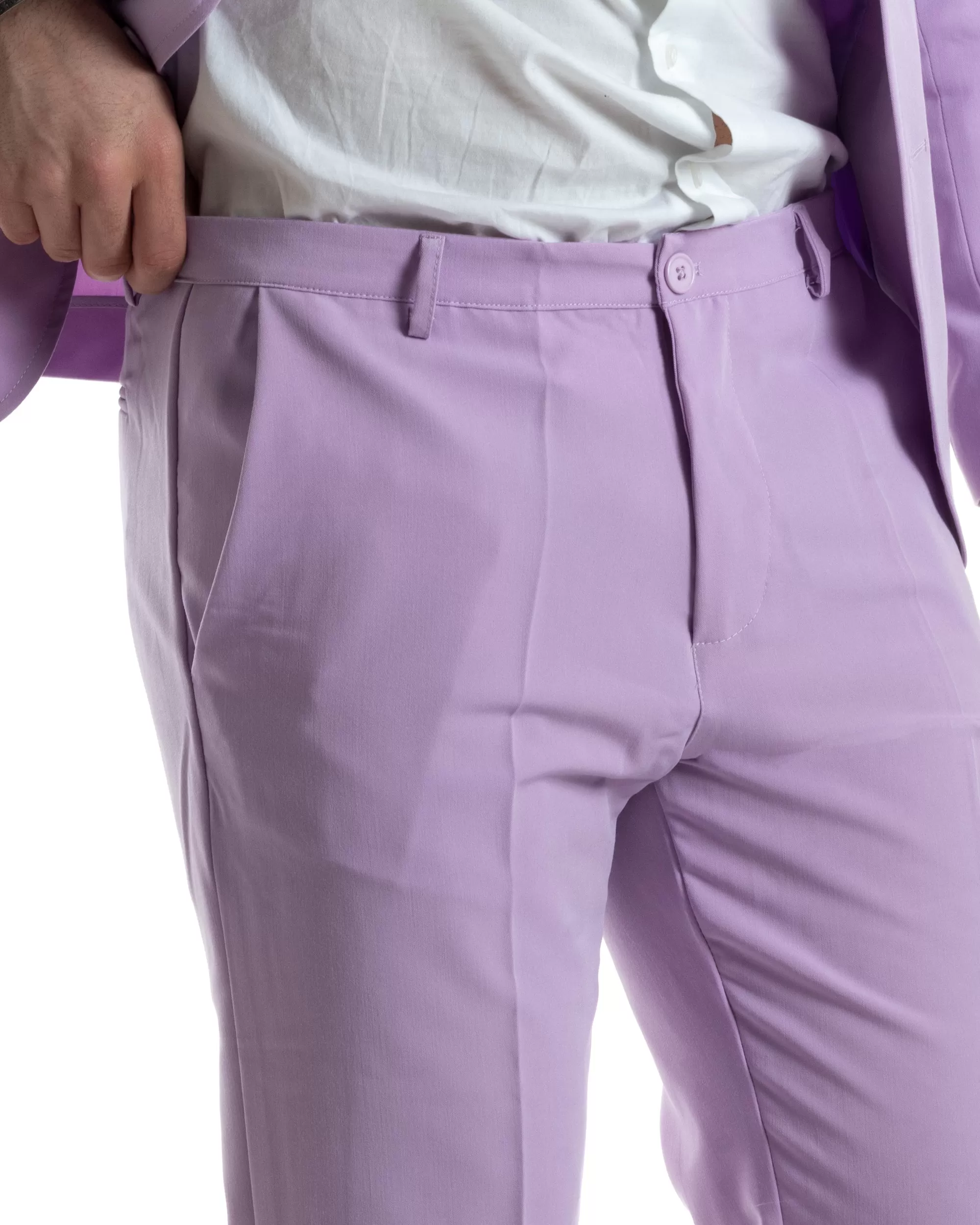 Abito Uomo Doppiopetto Vestito Completo Giacca Pantaloni Lilla Tinta Unita Elegante Casual GIOSAL-AE1038A