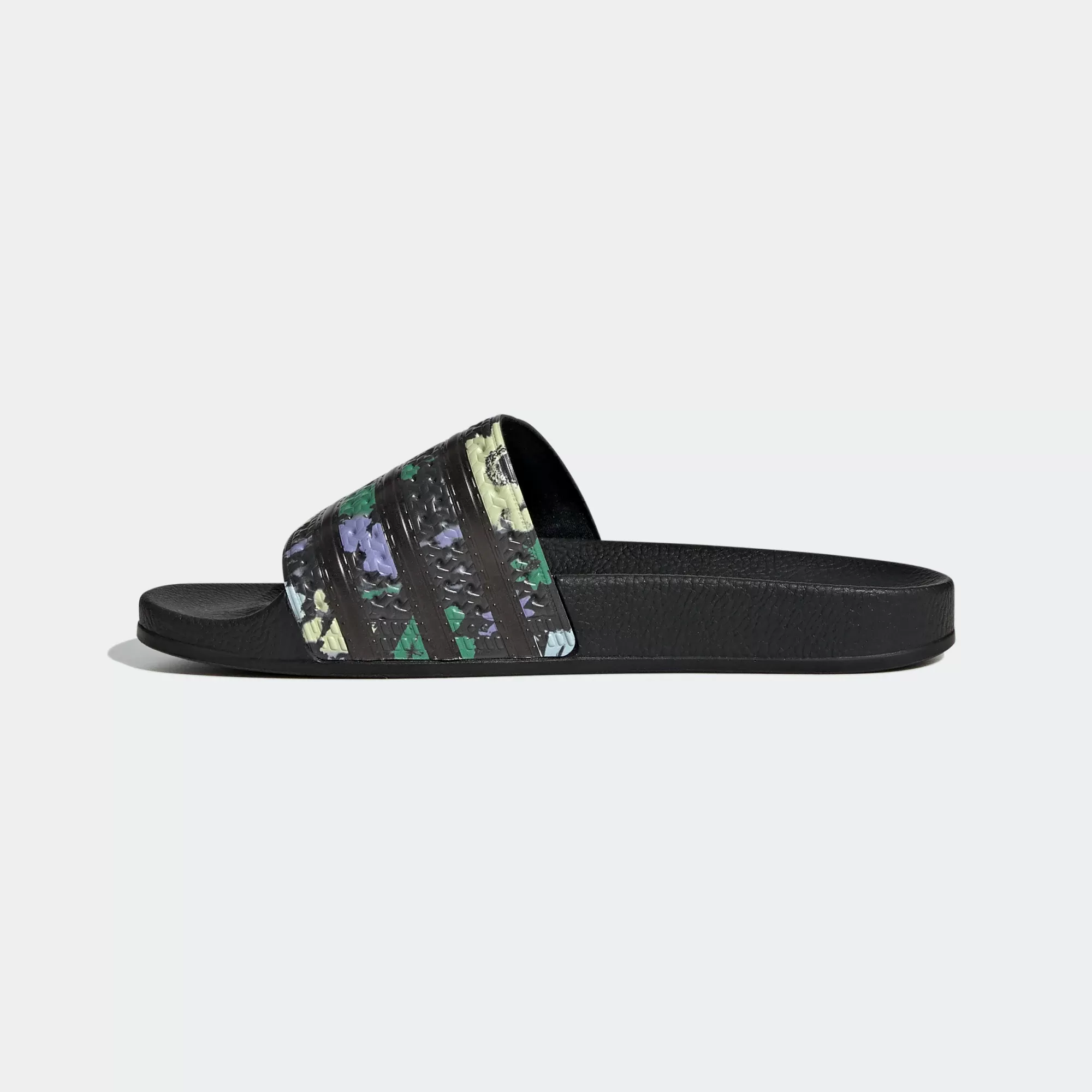 Adidas Adilette Slides - Core Black / Floral