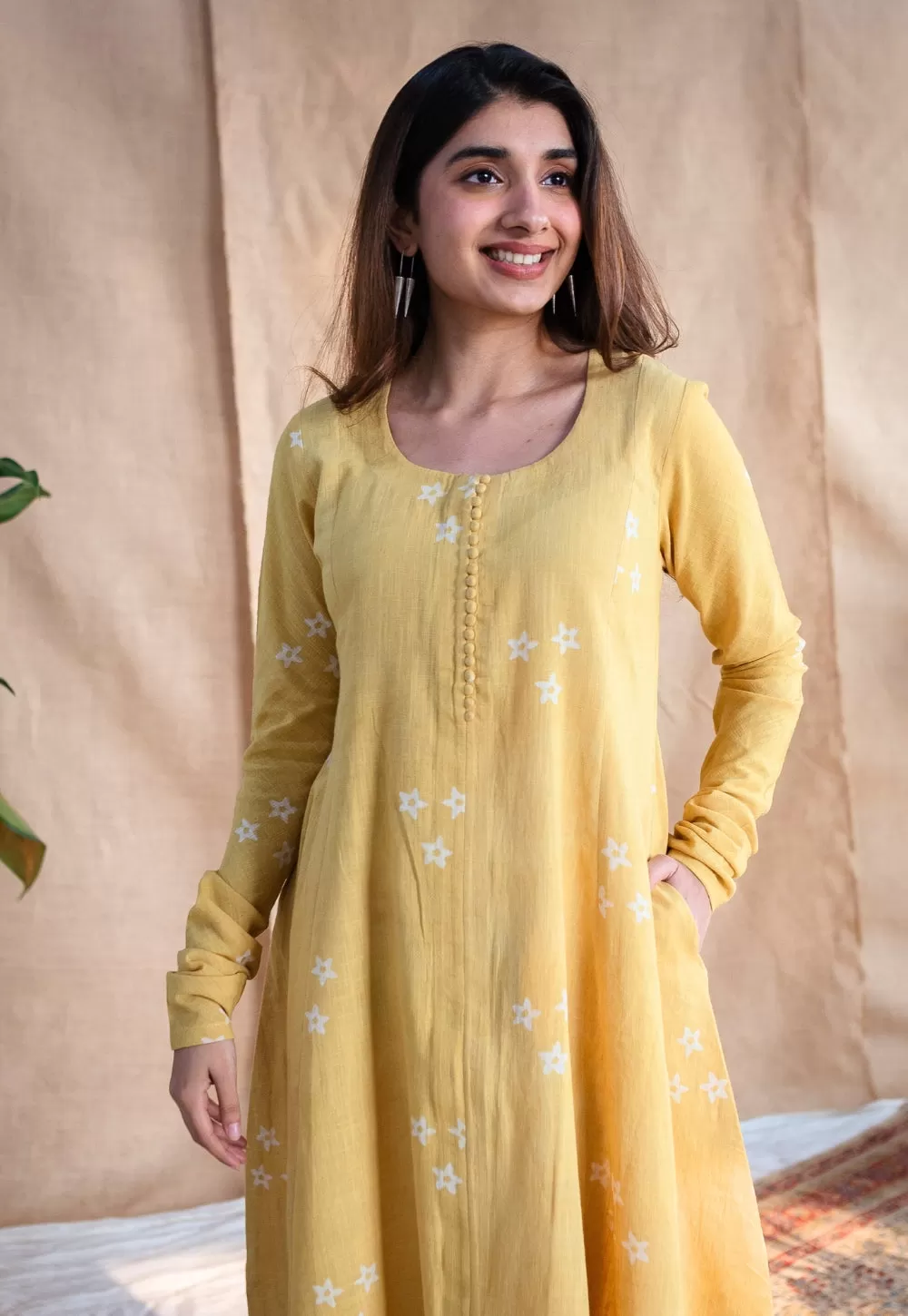 Affana Dabu Slub Cotton Kali Kurta