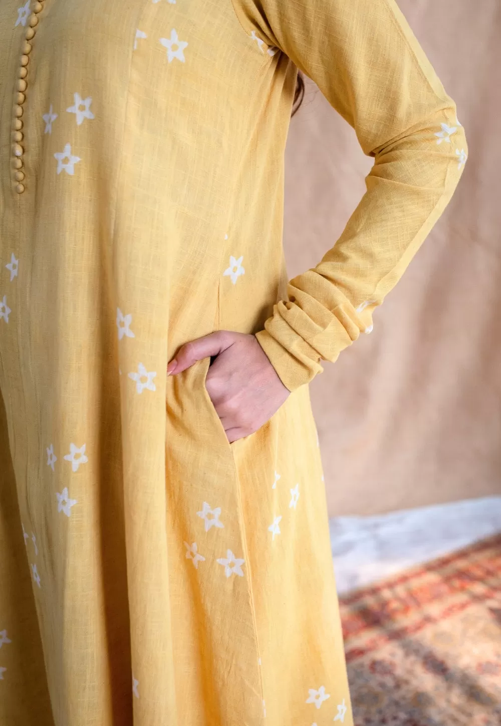 Affana Dabu Slub Cotton Kali Kurta