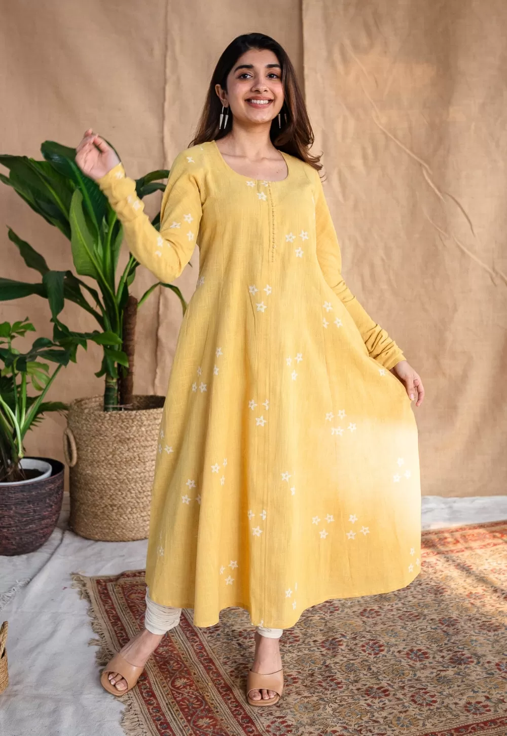 Affana Dabu Slub Cotton Kali Kurta