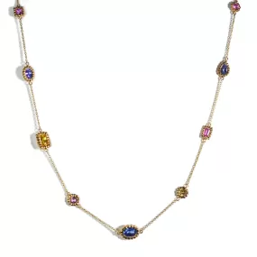 AFJ Gemstone Collection - Multicolor Sapphire Necklace, Yellow Gold