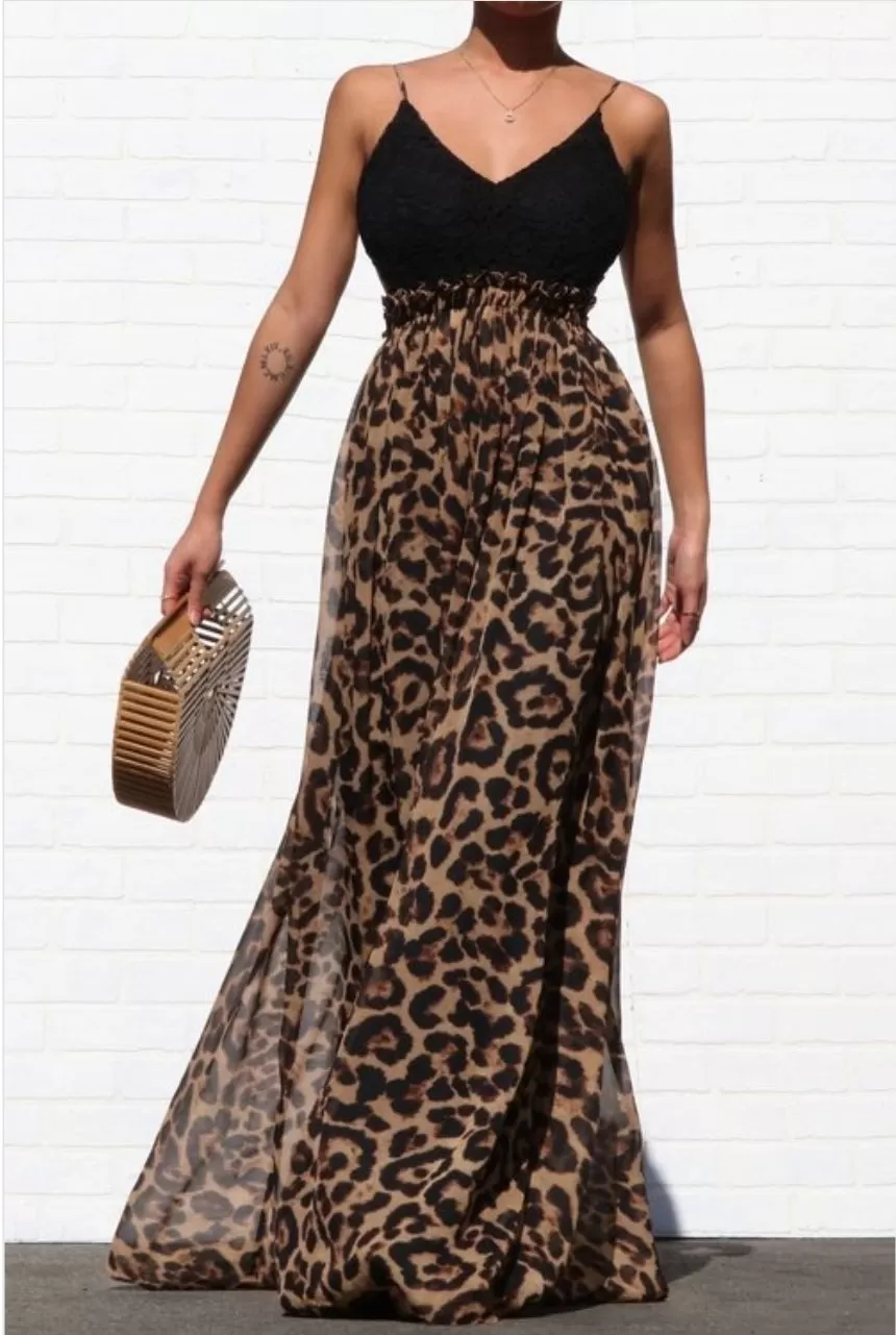 BACKSTRAPLESS WOMEN ANIMAL CHEETAH PRINT DRESS