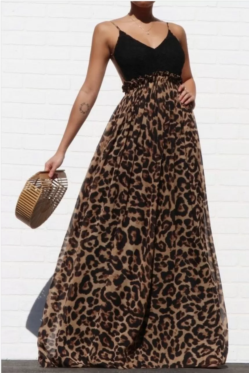 BACKSTRAPLESS WOMEN ANIMAL CHEETAH PRINT DRESS