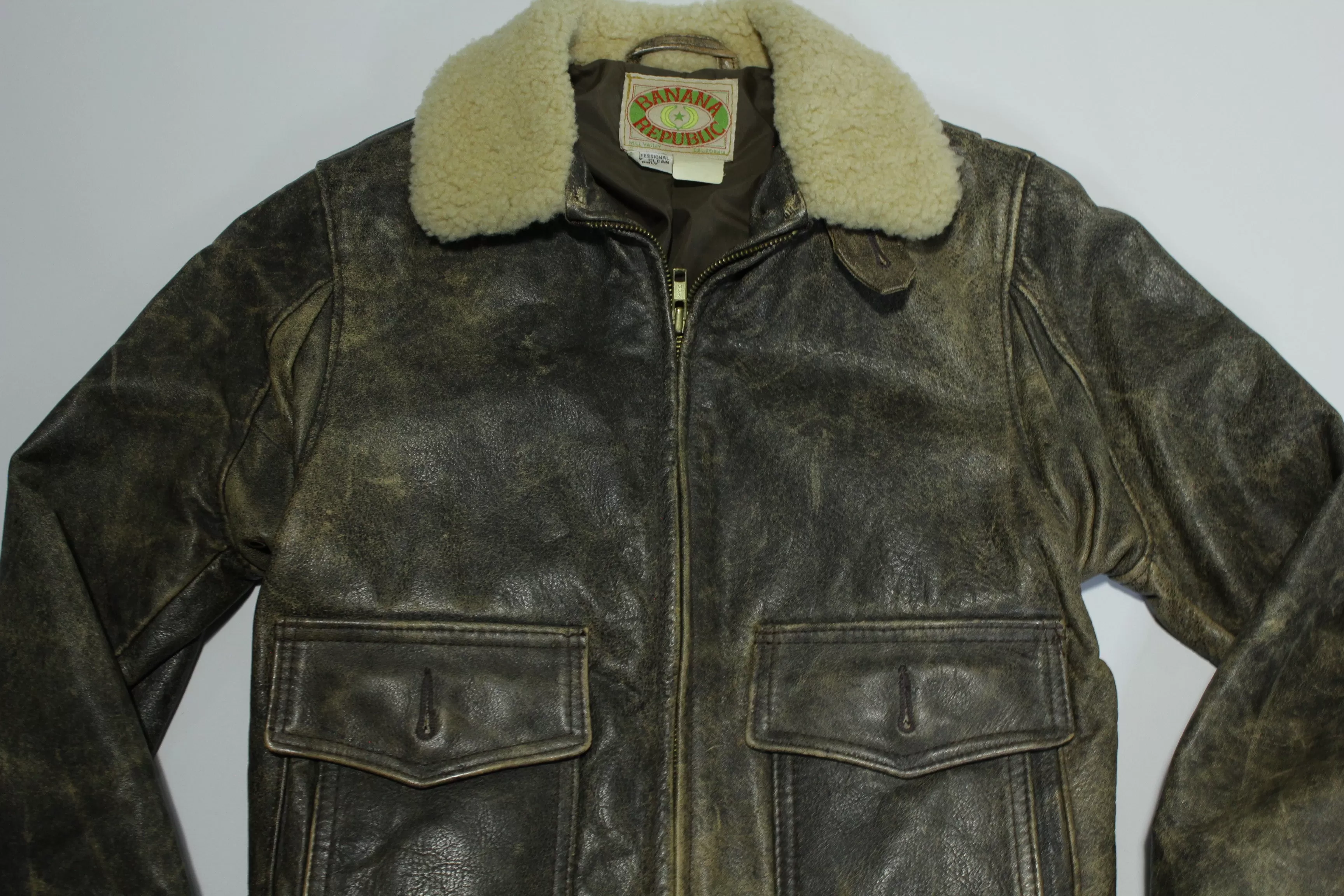 Banana Republic Vintage 80's Mill Valley Leather Flight Bomber A-2 Sherpa Collar Jacket