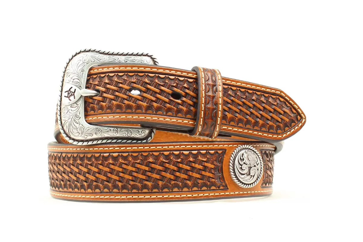 BASKETWEAVE W/ CONCHO ARIAT MENS BELT