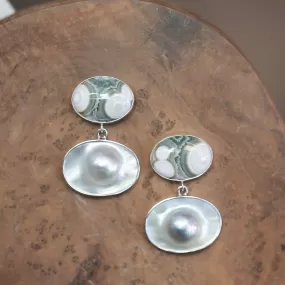 BIG Ocean Jasper Posts - Blister Pearl Drop Earrings - Silversmith Post Earrings