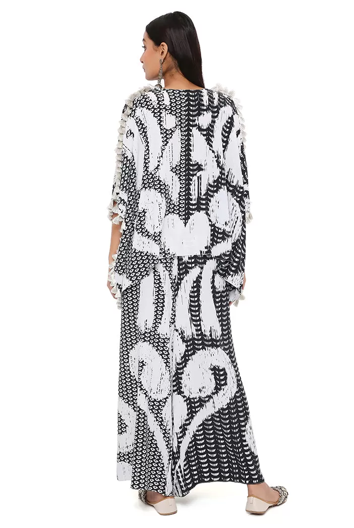 Black and White Uzbek Kaftan Palazzo Set