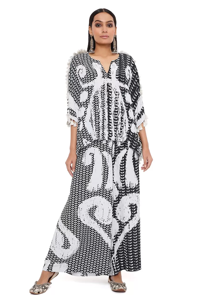 Black and White Uzbek Kaftan Palazzo Set