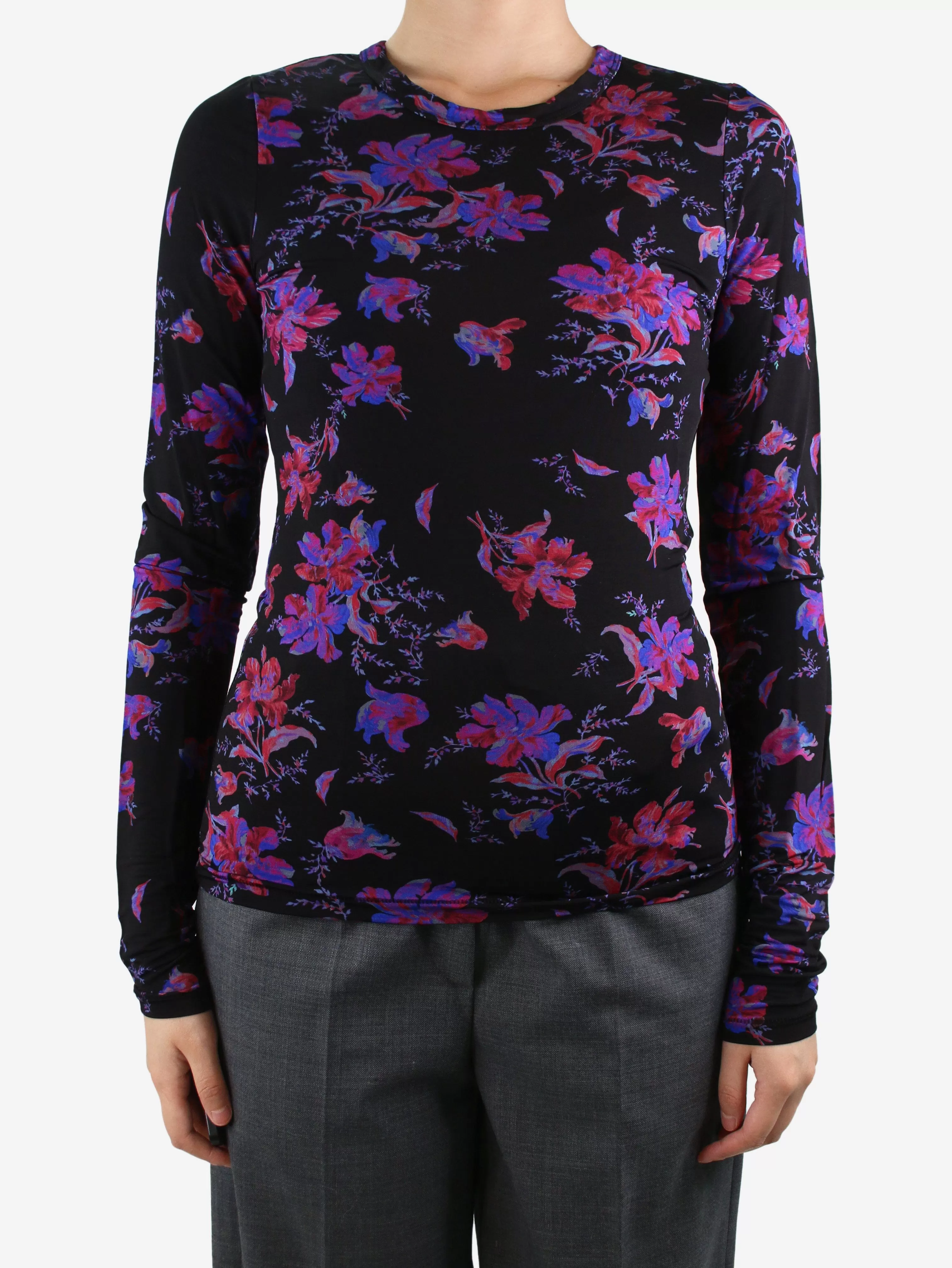 Black floral printed top - size S