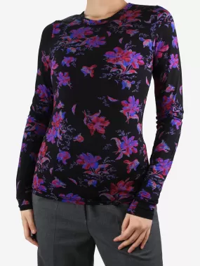 Black floral printed top - size S