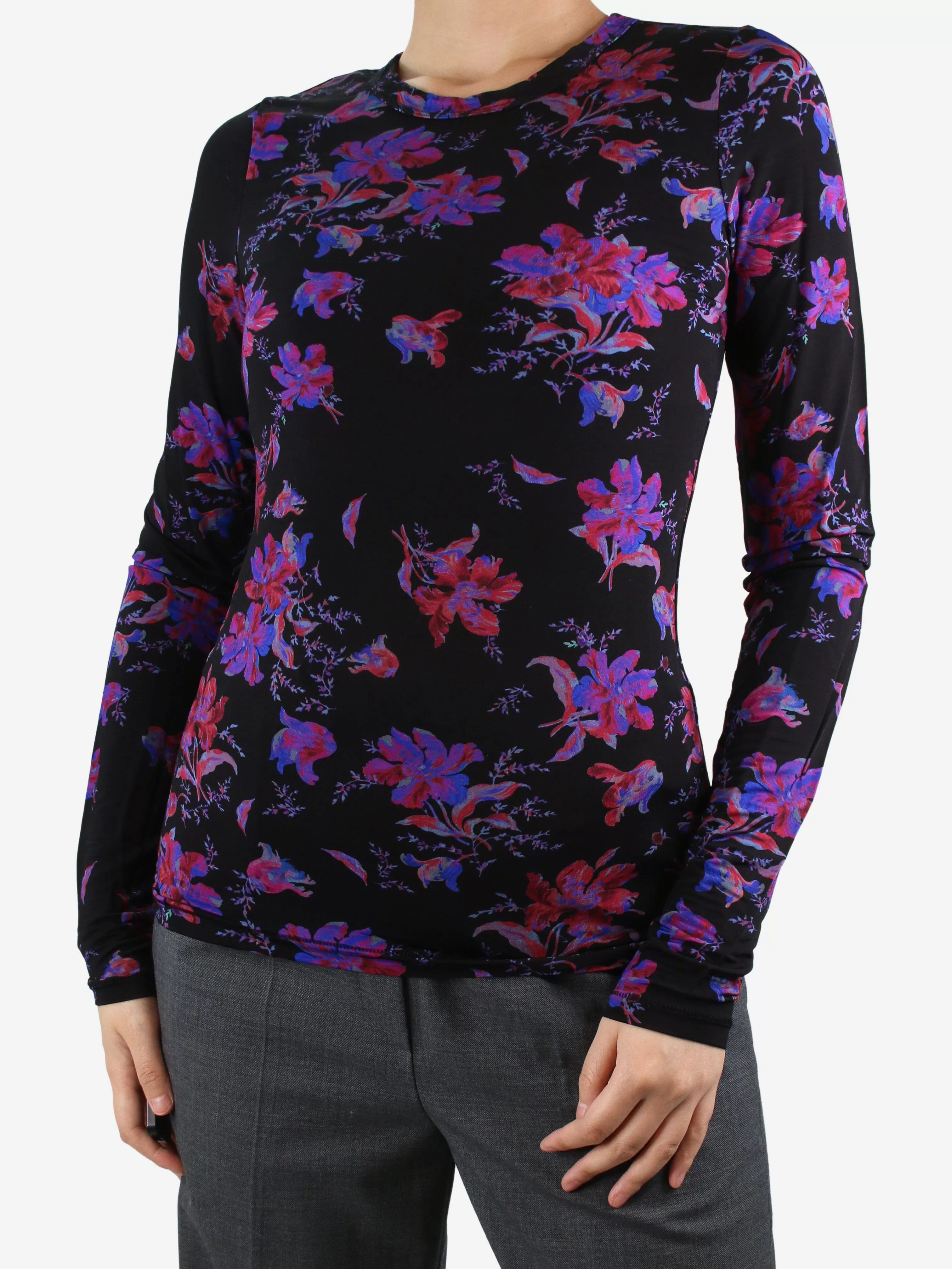 Black floral printed top - size S