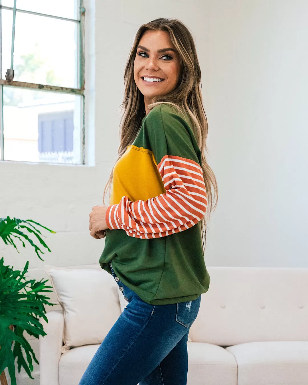 Blakely Color Block Top - Olive, Rust and Mustard FINAL SALE