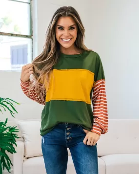 Blakely Color Block Top - Olive, Rust and Mustard FINAL SALE