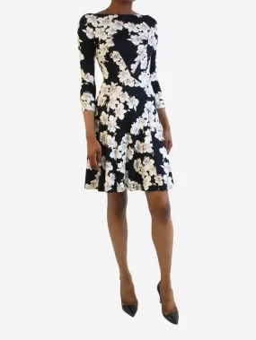 Blue long-sleeved  floral printed dress - size UK 6