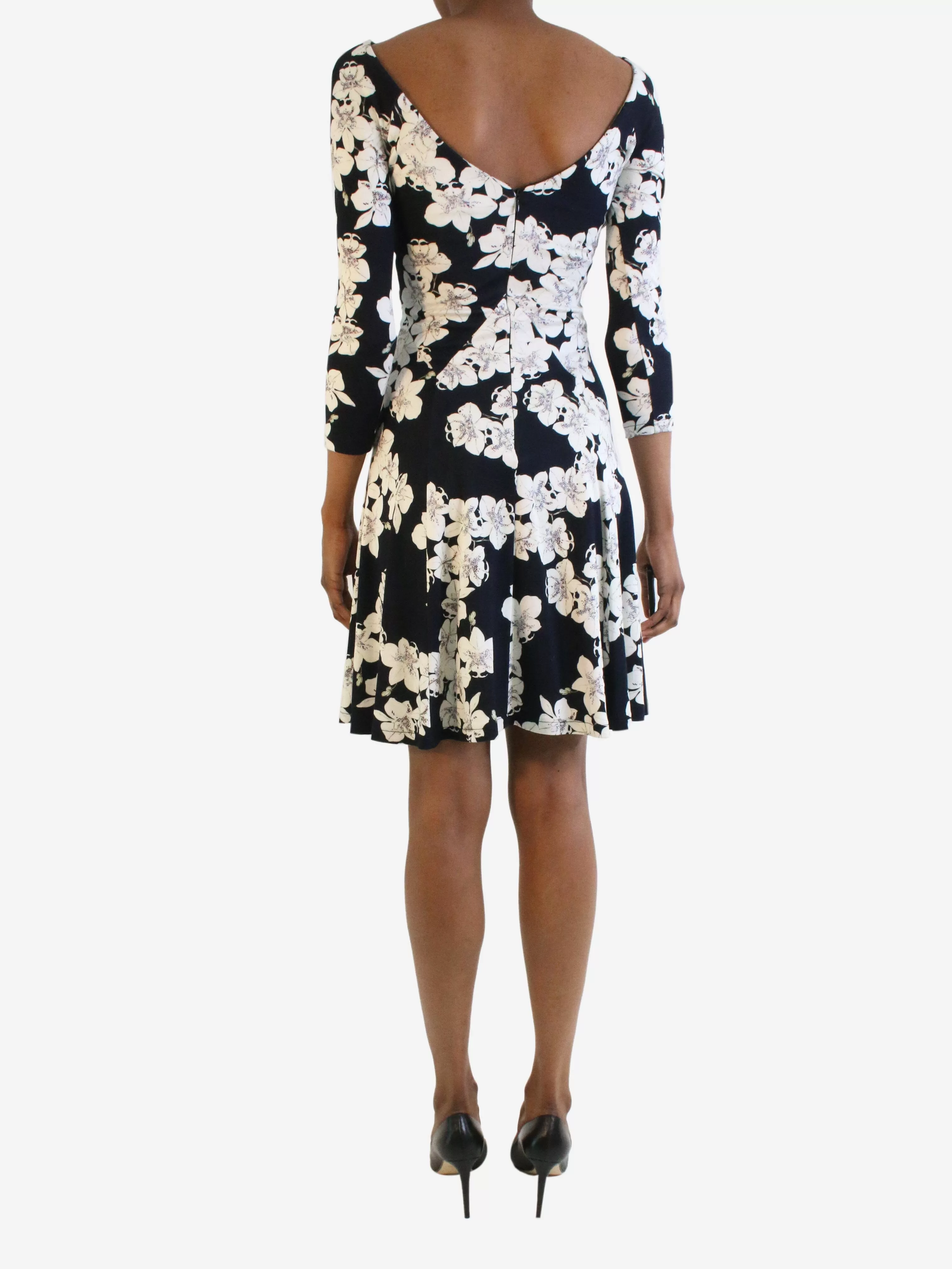 Blue long-sleeved  floral printed dress - size UK 6