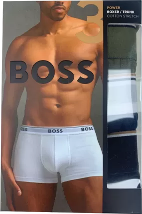 BOSS Black/Navy/Khaki Logo waistband 3 Pack Power Boxer Trunks UK S