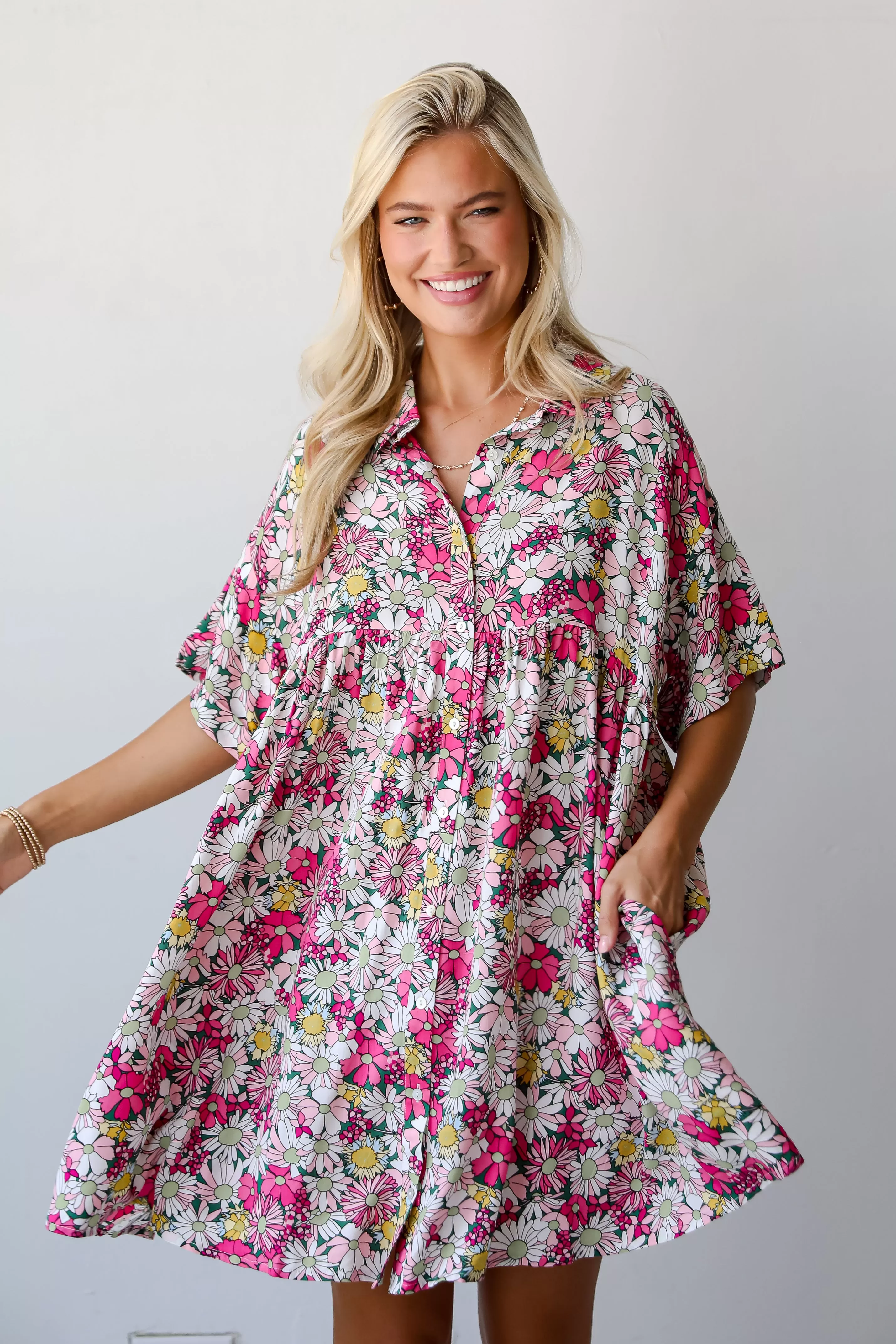 Boundless Romance Pink Floral Babydoll Mini Dress