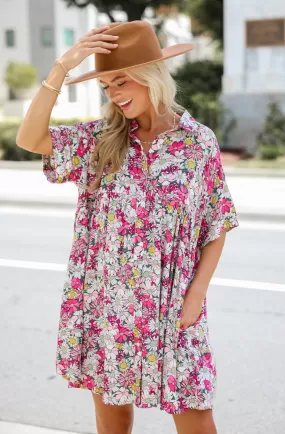 Boundless Romance Pink Floral Babydoll Mini Dress