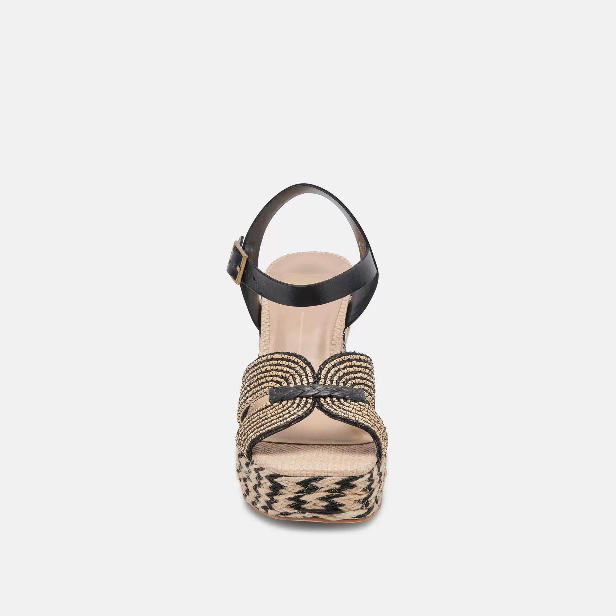 CALE HEELS BLACK NATURAL RAFFIA