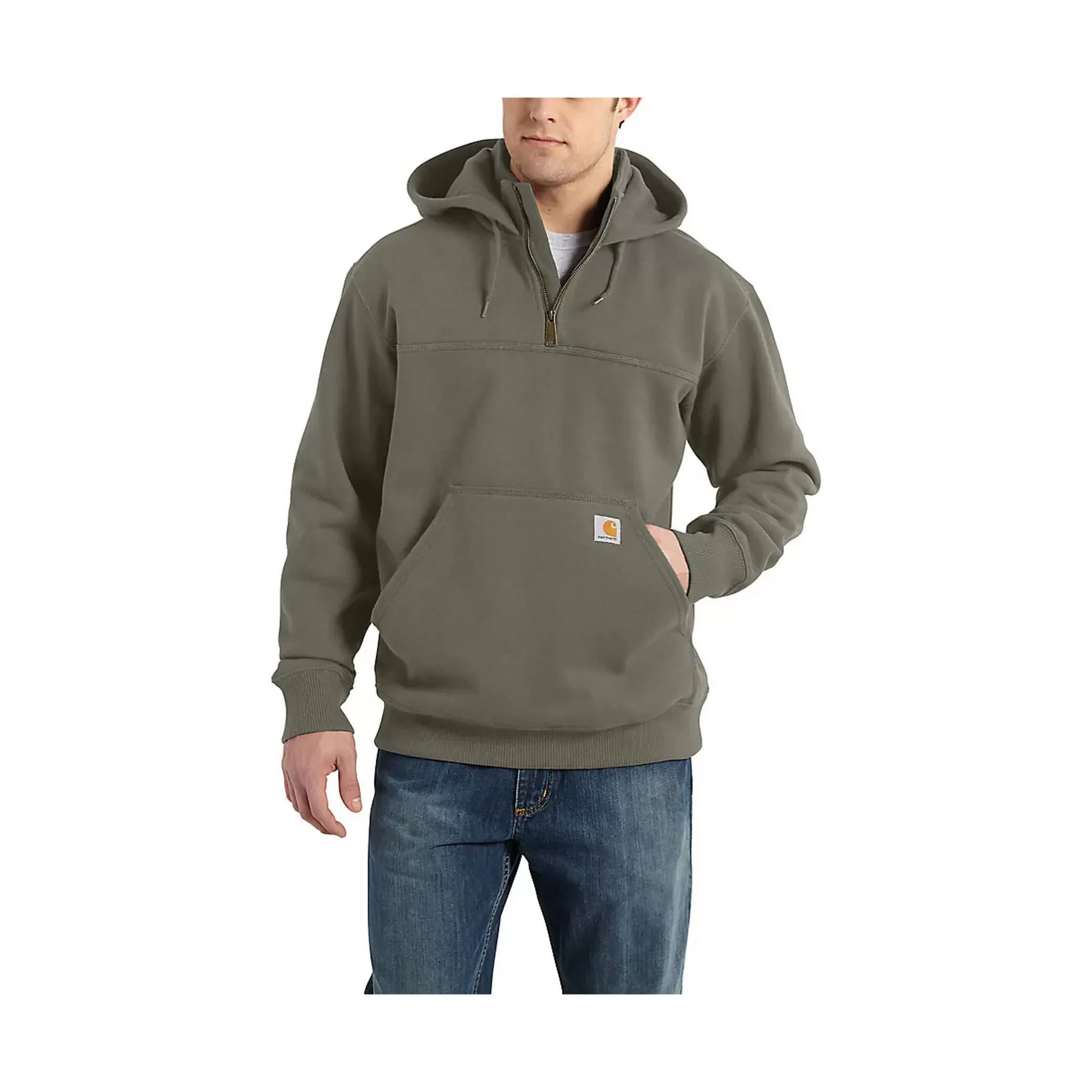 Carhartt Men's Rain Defender Paxton Heavyweight Hooded Quarter Zip Mock Sweatshirt - Dusty Olive