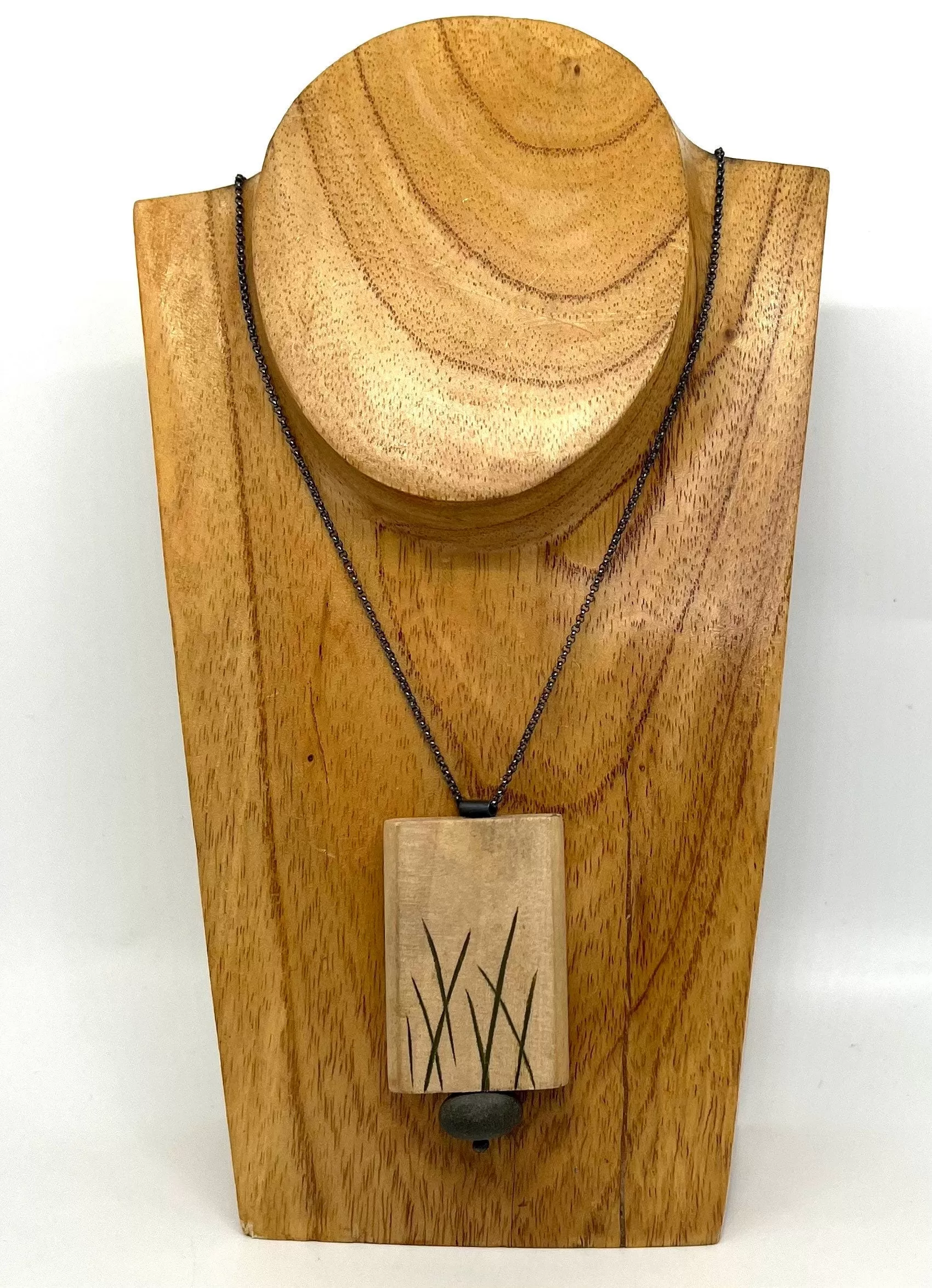 Carved Wood and Rock Necklace