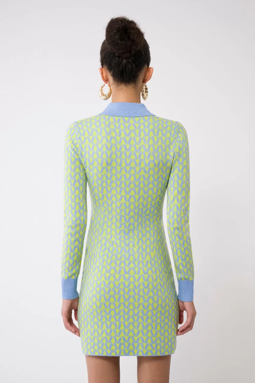 Chartreuse Stitches EcoMerino Long Sleeve Mini Polo Dress