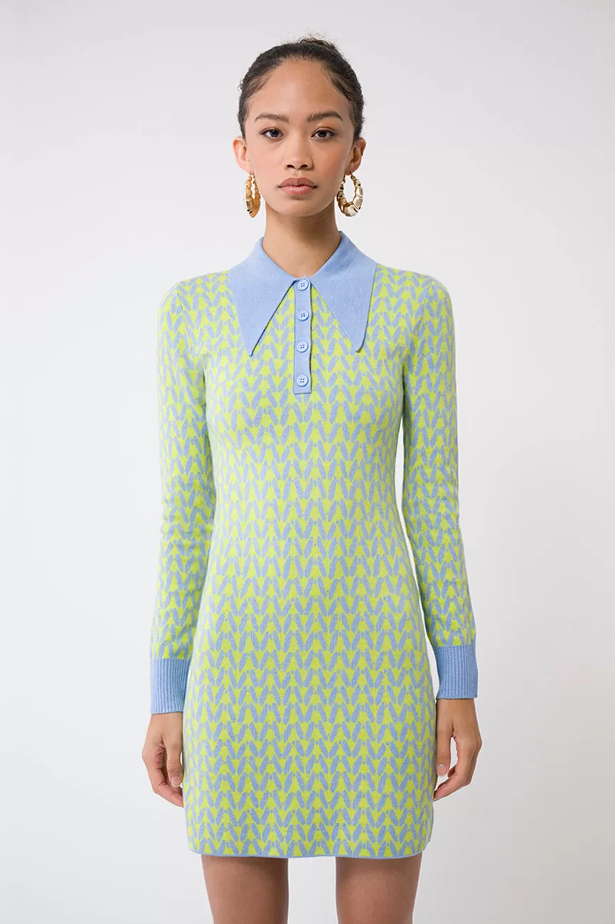 Chartreuse Stitches EcoMerino Long Sleeve Mini Polo Dress