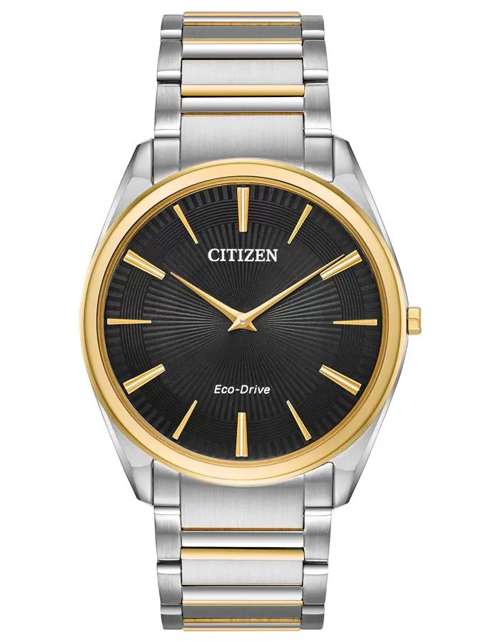 Citizen Mens Stilleto Eco-Drive Watch - Black Dial - Two-Tone - Bracelet - 30m