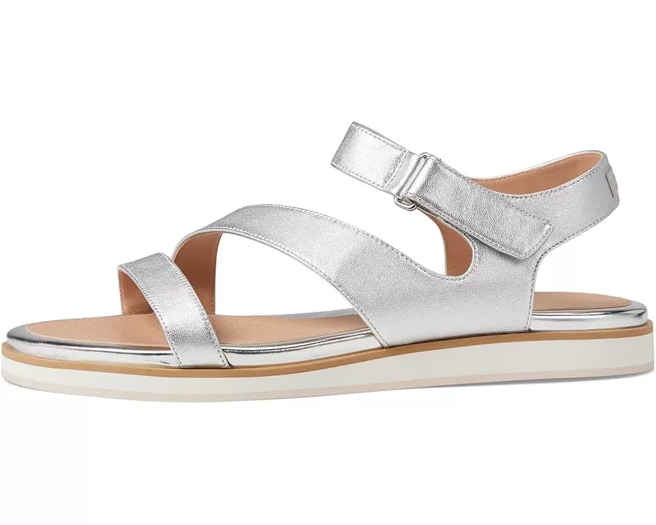 Cole Haan Mirabelle Silver Leather Strappy Open Toe Ankle Strap Flats Sandals