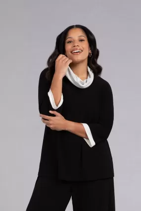 Colour Block Raglan Sleeve Cowl Neck Top | Black/Ivory