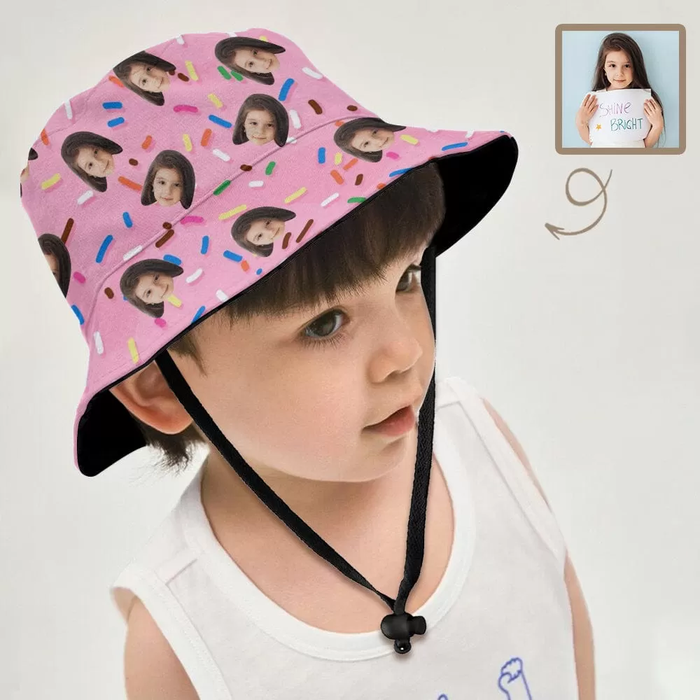 Custom Face Pink Background Kid's Bucket Boonie Hat