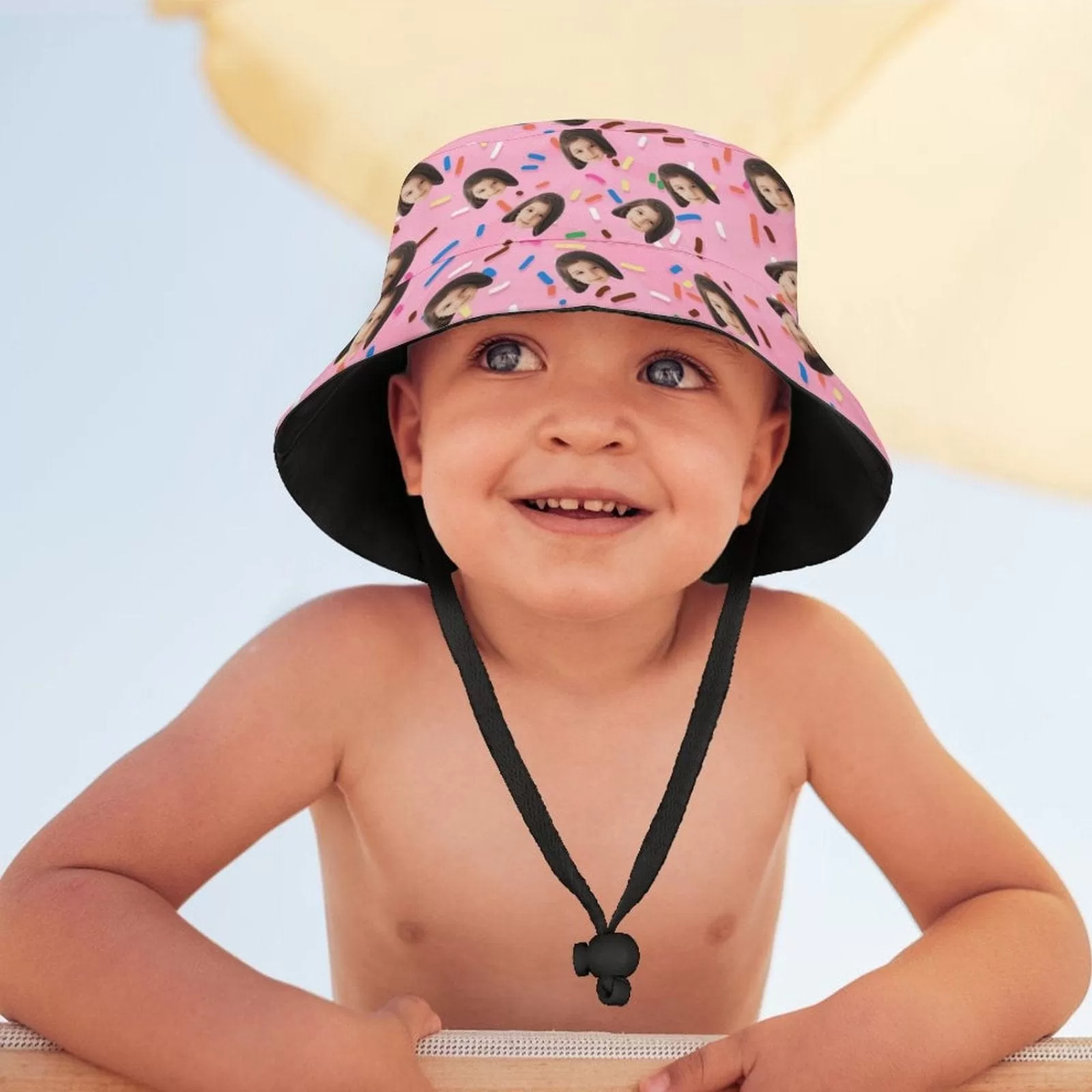 Custom Face Pink Background Kid's Bucket Boonie Hat