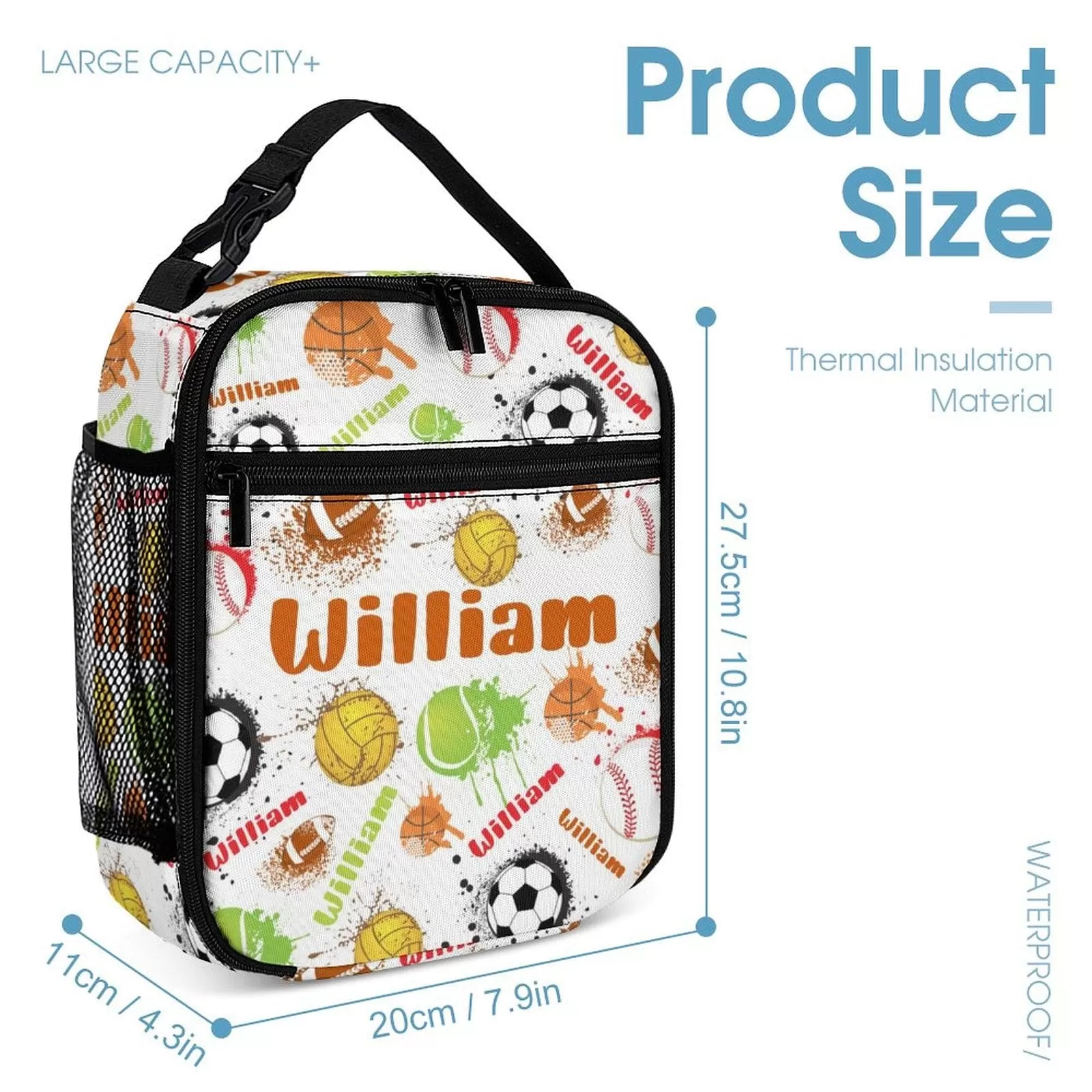 Custom Name Portable Soccer Insulated Lunch Bag