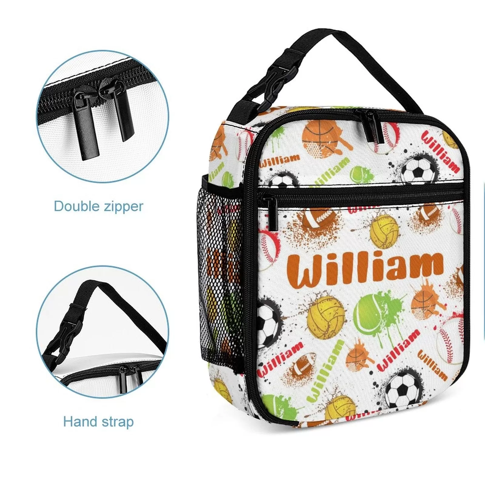 Custom Name Portable Soccer Insulated Lunch Bag