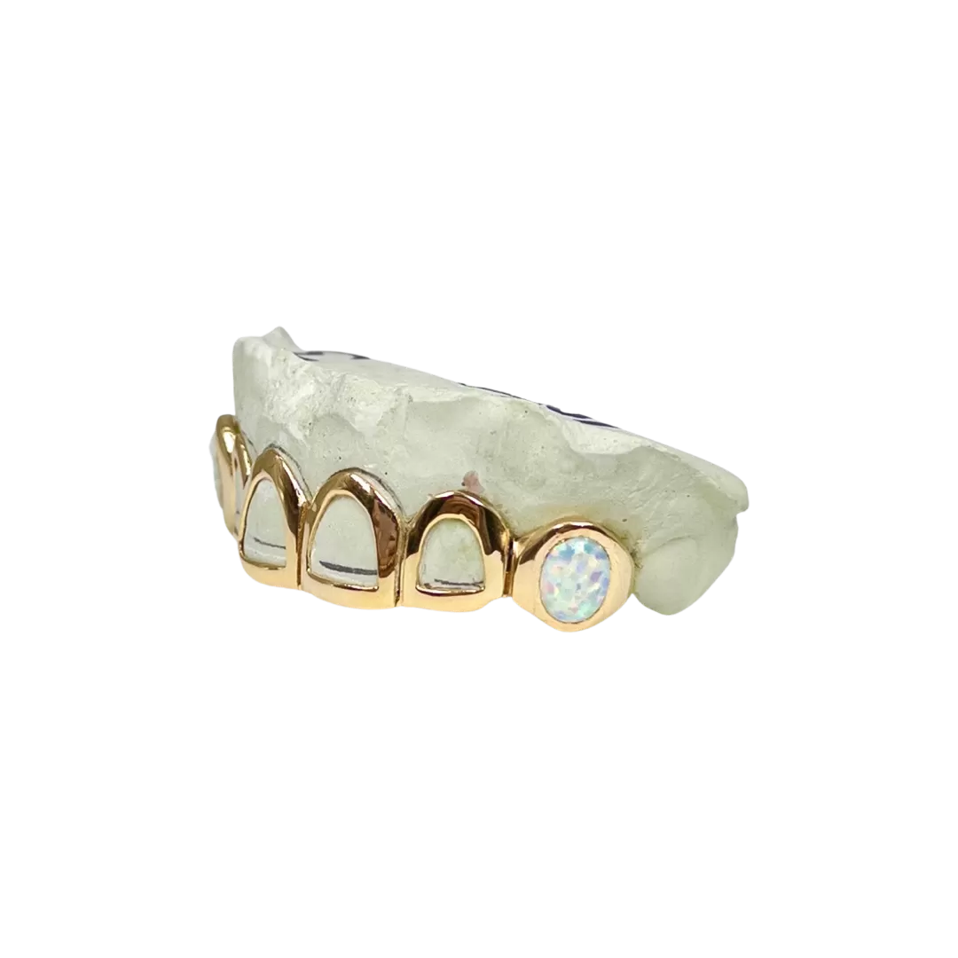 Custom Open Face Grillz with Opal Fangs